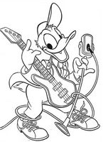 kolorowanki Kaczor Donald Disney numer  14 - z gitarą i mikrofonem w dłoni